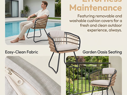 Patio All Weather Armchairs With Cushions (Set of 2) - Beige