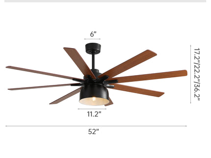 52" Ceiling Fan With 6 Speed Wind 8 Dual Colors Blades Remote Control Reversible DC Motor With Light - Black