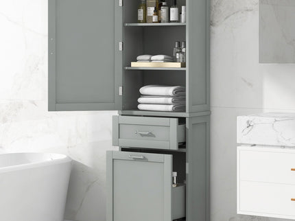 Tall Freestanding Bathroom Storage Cabinet With Adjustable Shelf And 2 Drawers