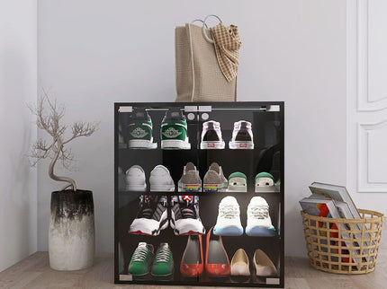 4 Layers Shoe Cabinet With Glass Door And Glass Layer Shoes Display Cabinet With LED Light Bluetooth Control - Black