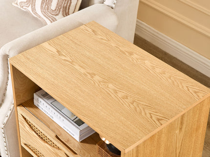 Nightstand With USB Ports & Outlet Hole, End Table With Drawer