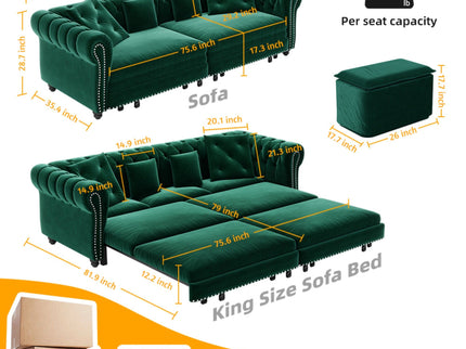 3 In 1 Pull Out Convertible Sleeper Sofa Bed, King Size, Chaise Lounge