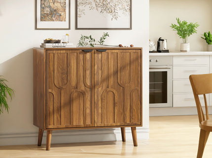 Farmhouse Style Sideboard Buffet Cabinet With Storage Bar Cabinet - Walnut