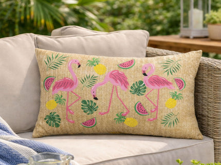 Summer Outdoor Lumbar Flamingo Pillows - Multi