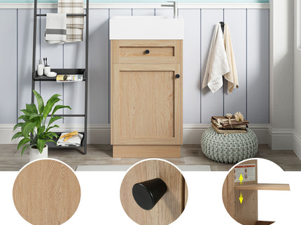 Bathroom Vanity With Reversible Resin Sink, Cabinet & Zinc Alloy Handles - Wood