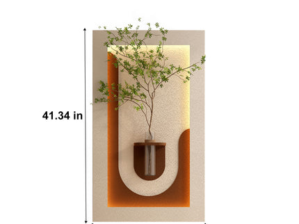 Adjustable 3 Color LED Sandstone Wall Decor With Simulated Plants, Vase & Rabbit Statue - Light Coffee