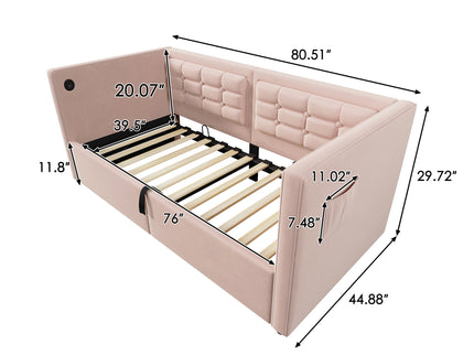 Upholstered Hydraulic Storage Daybed With USB & Type C Charging