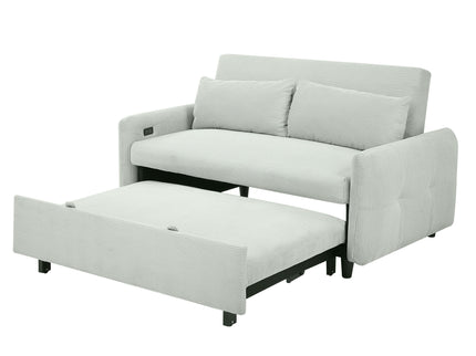 Pull-Out 2 Seat Modern Sleeper Sofa With 2 Throw Pillows And USB Ports