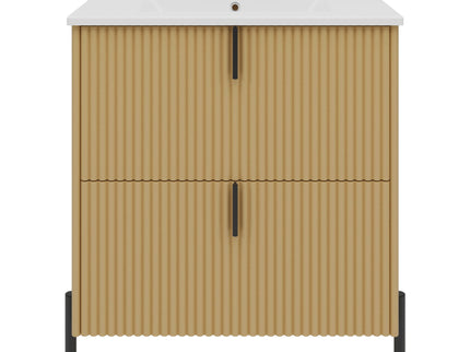 Fluted Bathroom Vanity With Ceramic Sink, Freestanding Design