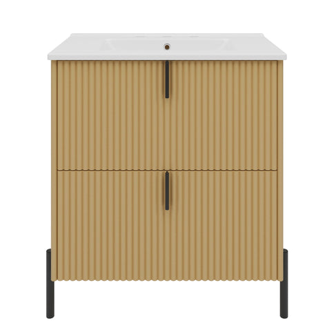 Fluted Bathroom Vanity With Ceramic Sink, Freestanding Design