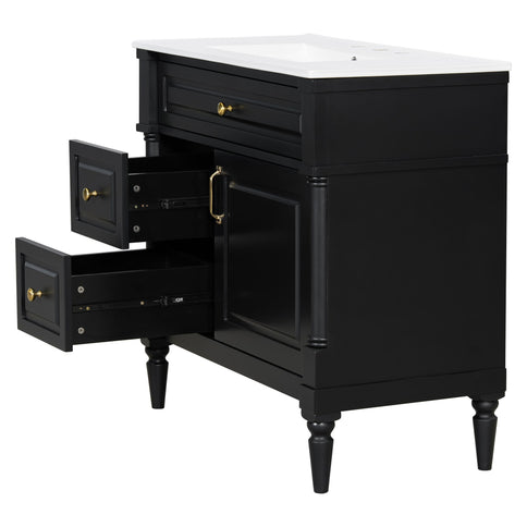 Freestanding Bathroom Vanity With Sink, Adjustable Shelf, Flip Drawer