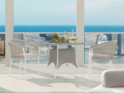 Maiden - Barrel Back Aluminum & Rope Outdoor Patio Dining Chair, Sunproof Olefin (Set of 2)