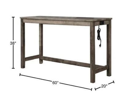 3 Piece Counter Bar Dining Set Table With Electric Outlet And 2 USB Ports, Tufted Upholstered Stools - Brown / Beige