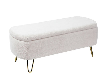 Storage Ottoman Bench For End Of Bed Legs, Modern Camel Faux Fur Entryway Bench Upholstered Padded With Storage For Living Room Bedroom