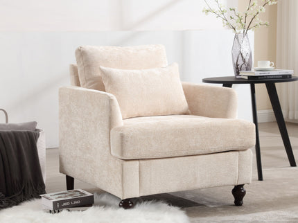 Modern Mid Century Wood Frame Armchair With Tufted Design
