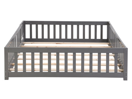 Solid Wood Floor Bed With Door And Fence For Children