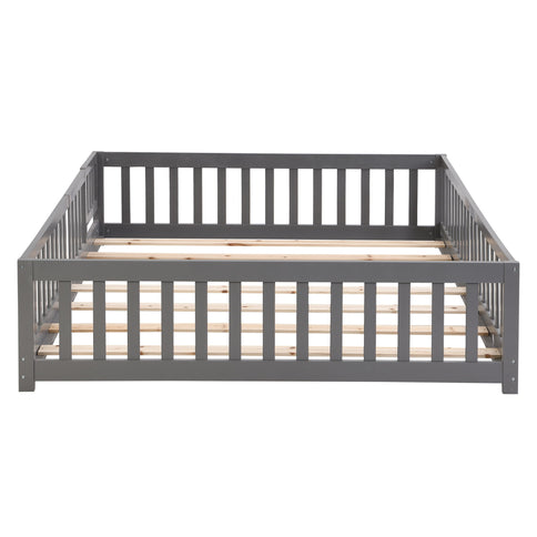Solid Wood Floor Bed With Door And Fence For Children