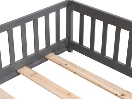 Solid Wood Floor Bed With Door And Fence For Children