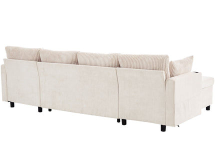 Sectional Sofa Bed With Pull Out Sleeper, USB Ports, Cup Holders
