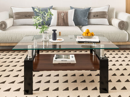 Modern Rectangular Coffee Table With Tempered Glass Top Layer, Table For Living Room - Transparent