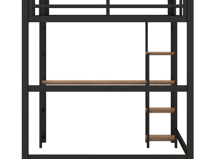 Loft Bed With Built In Desk And Storage Shelves, Full Size - Black