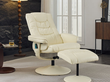Recliner Chair With Ottoman, 360° Swivel Massage Lounge Chair With 5-Point Vibration & Heated Seat