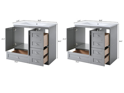 Shaker Free Standing Bathroom Vanity Cabinet With Sink, Soft Close Drawers, Soft Close Doors