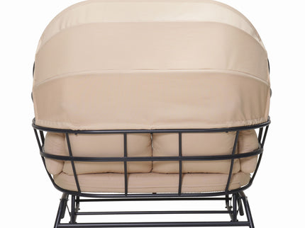 2 Person Egg Shaped Outdoor Swing Chair With Adjustable Canopy - Acacia Wood / Black / Taupe