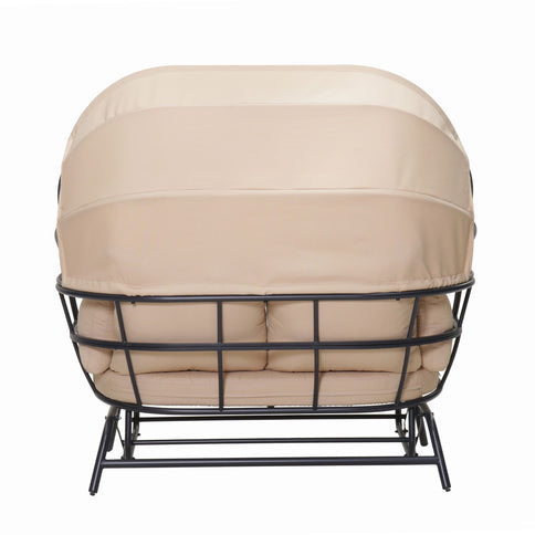 2 Person Egg Shaped Outdoor Swing Chair With Adjustable Canopy - Acacia Wood / Black / Taupe