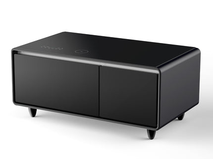 Modern Smart Coffee Table With Built-In Fridge - tooth Speaker, Wireless Charging, Touch Control Panel, USB Interface, Outlet Protection, Atmosphere Light