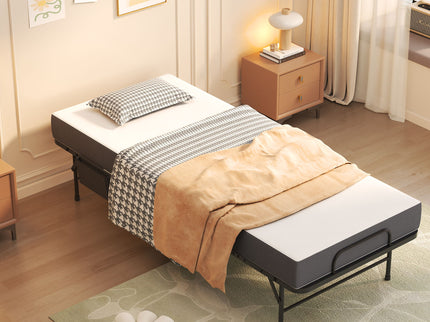 Twin Folding Bed With Memory Foam Mattress, On Wheels, Portable Bed For Adults & Guests - Black