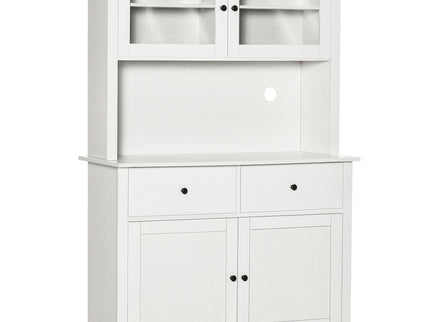Homcom - 63.5" Kitchen Buffet With Hutch, Pantry Storage Cabinet With 4 Shelves, Drawers, Framed Glass Doors, Open Microwave Countertop - Antique White