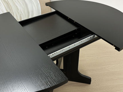 Dining Table For Farmhouse Kitchen Expandable Oval Table Top With Removable Leaf Trestle X Shaped Base - Black