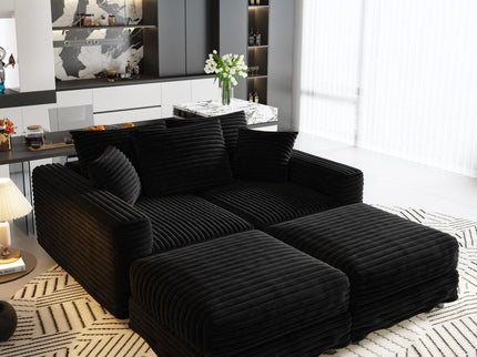 Convertible Deep Seat Sofa With Soft Pillows And Ottomans