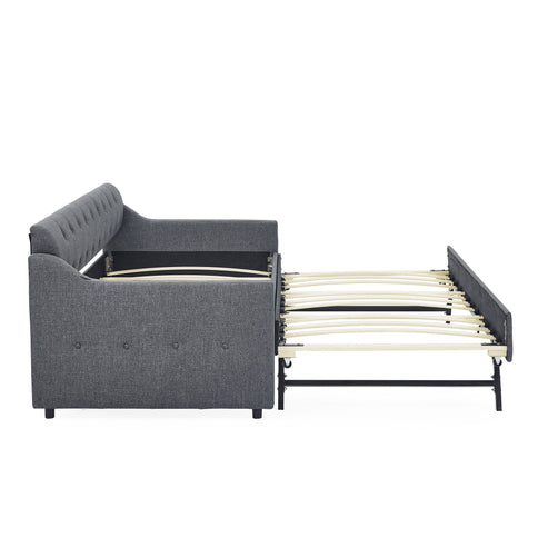 Daybed With Trundle And Storage Drawers, Flat Arms With Pocket