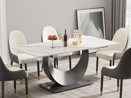 70.87" Modern Artificial Stone Crescent-Shaped Metal Legs, Can Accommodate 6-8 People - White / Black