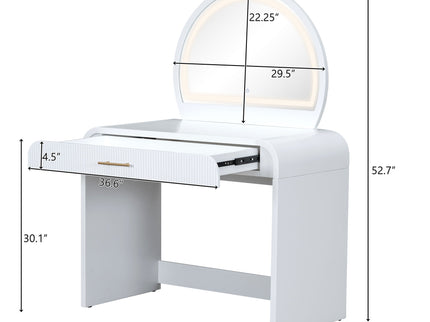 Makeup Vanity Table With Mirror Touch Screen Lighted Mirror, Dressing Table With Drawer For Bedroom - White