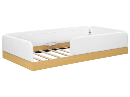 Twin Upholstered Platform Bed With Guardrail And Storage Bags - Natural