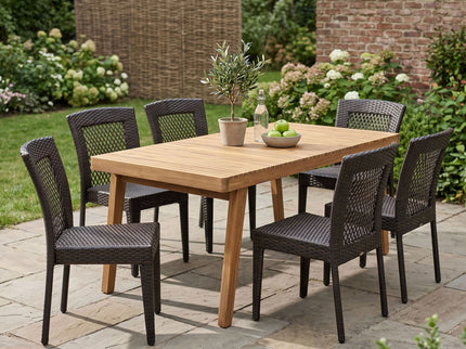 7 Piece Outdoor Patio Dining Set With Table & 6 Chairs - Brown / Brown Multi