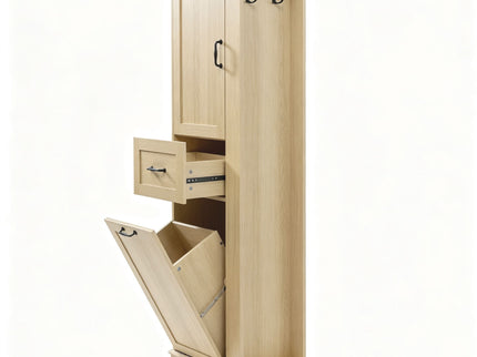 Modern Tall Storage Cabinet With Tilt-Out Compartment, Adjustable Shelves