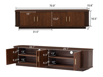 70" TV Stand With Ample Storage, Refined Curved Corners - Dark Brown