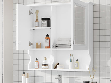 Wall Mounted Mirror Medicine Cabinet, Bathroom Storage With Doors And Open Shelves