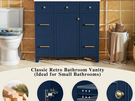 Bathroom Vanity With Ceramic Sink, Soft Close Doors, Adjustable Shelves