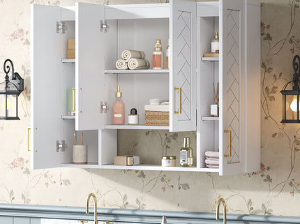 Wall Mounted Medicine Cabinet With 5 Adjustable Shelves, Exquisite Carving - White