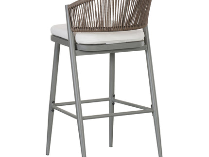 Outdoor Bar Height Metal Frame Counter Stools With Scallop Shaped Backrest & Water Resistant Cushions