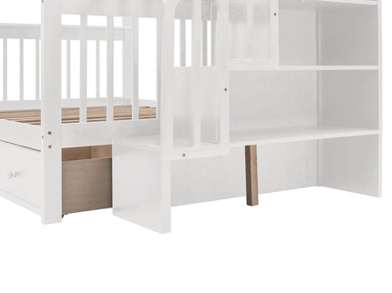 Stairway Bunk Bed With Storage And Guard Rail For Bedroom