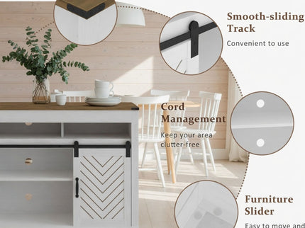 TV Stand With Sliding Barn Doors And Adjustable Storage - White / Oak
