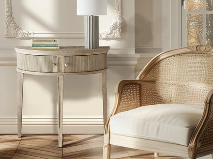 Vintage Inspired Storage Console Table With Fluted Doors