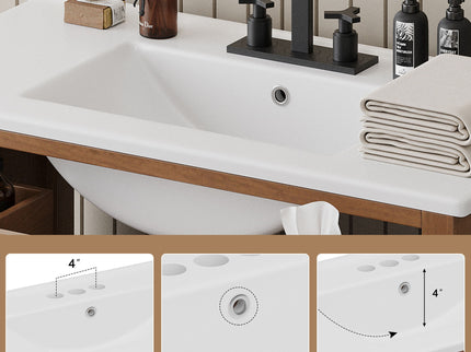 Bathroom Vanity With Ceramic Sink, Modern Free Standing Cabinet With Soft Close Drawers