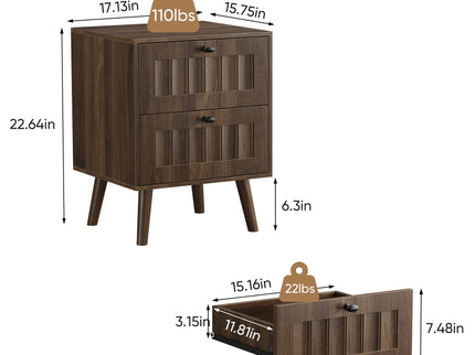 Double Drawer Bedside Table (Set of 2) - Walnut